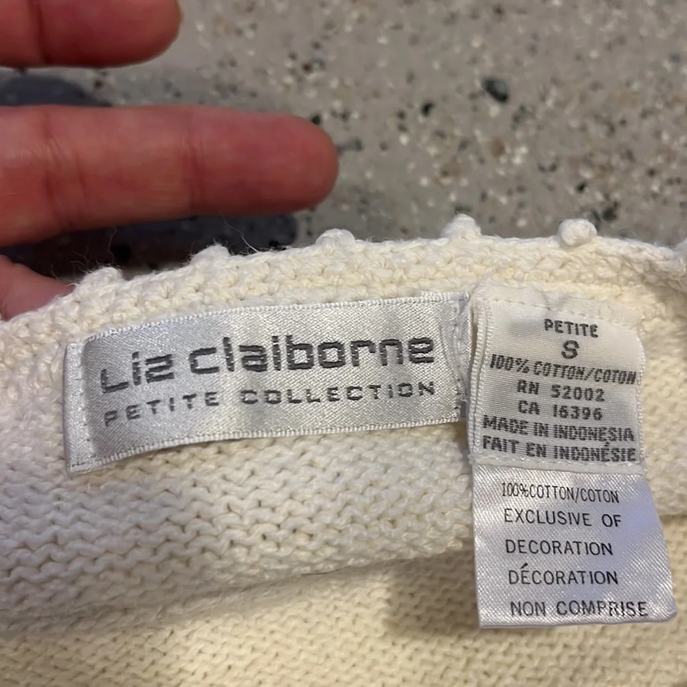 VINTAGE LIZ CLAIBORNE FLORAL EMBROIDERED BEADED KNIT SWEATER IVORY WHITE SIZE 8P - Picture 10 of 15